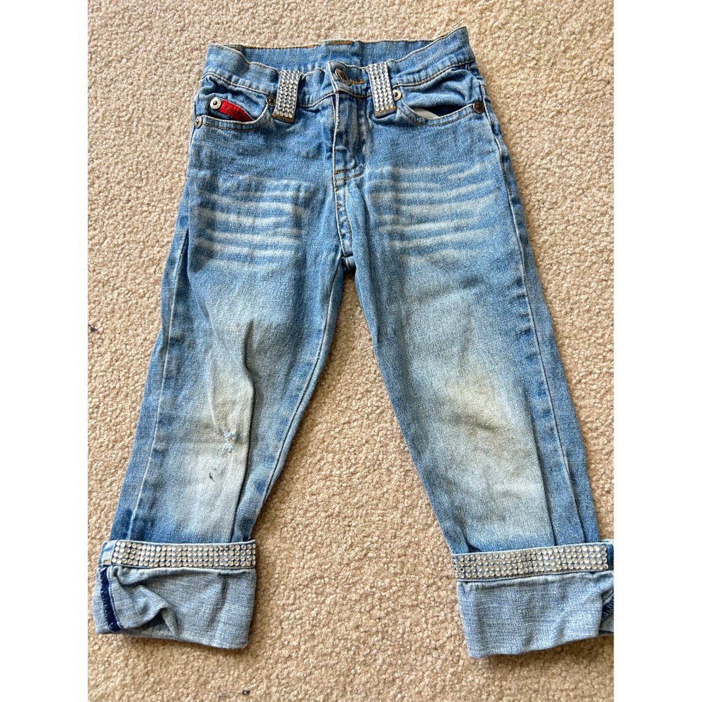 Lipstik Kids‎ Girls Denim Jeans Rhinestone Embellished Cuffs Light Wash Size S